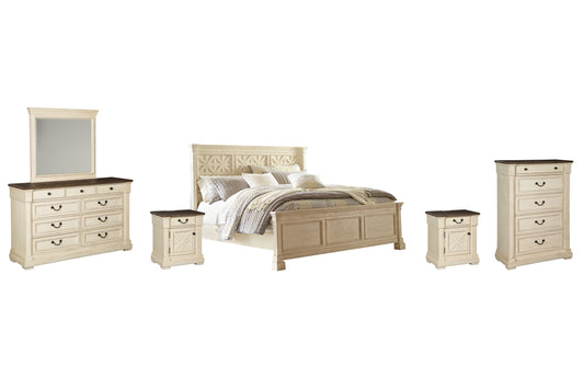 Bolanburg King Panel Bed with Mirrored Dresser and 2 Nightstands