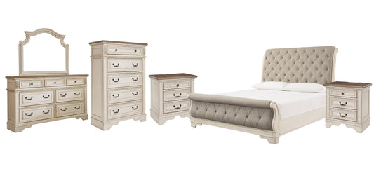 Realyn King Sleigh Bed with Mirrored Dresser, Chest and 2 Nightstands