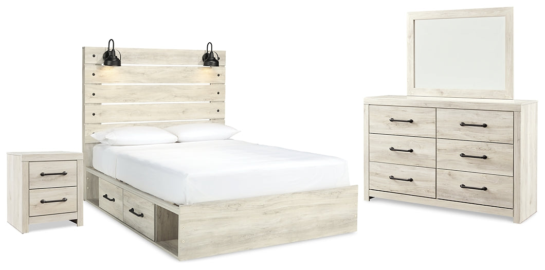 Cama Queen Cambeck con dos cajones de almacenamiento, tocador con espejo y mesita de noche