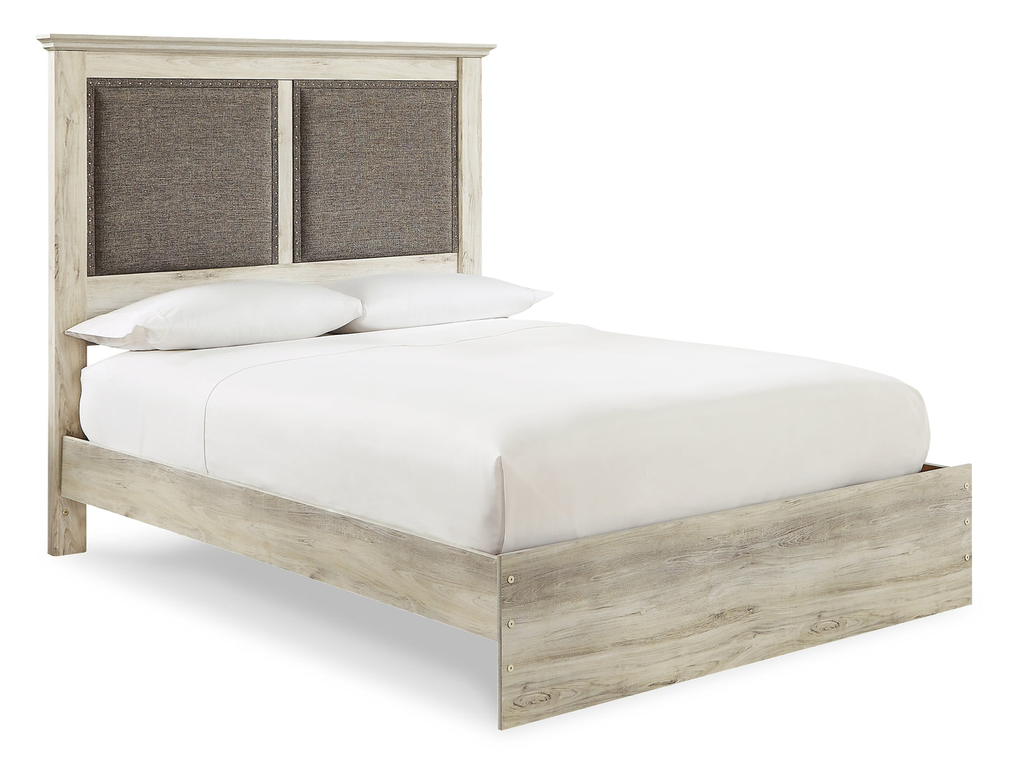 Cama Queen con paneles tapizados y tocador con espejo Cambeck