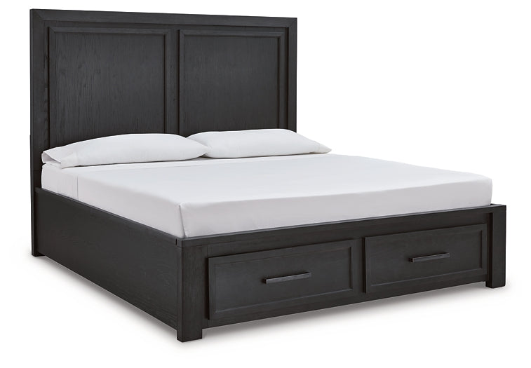 Cama King Foyland con almacenamiento y tocador con espejo