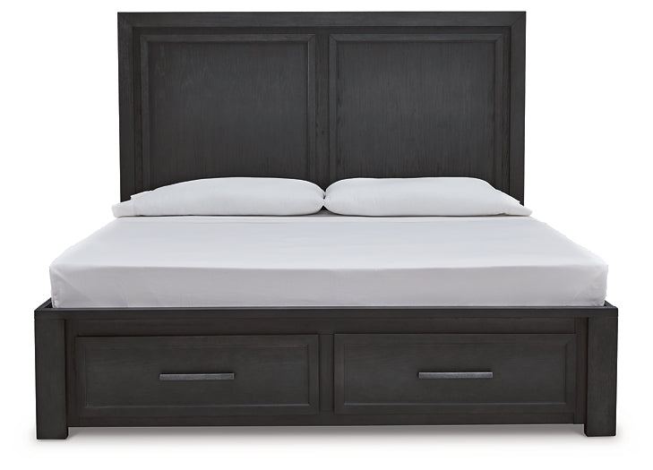 Cama King Foyland con almacenamiento y tocador con espejo