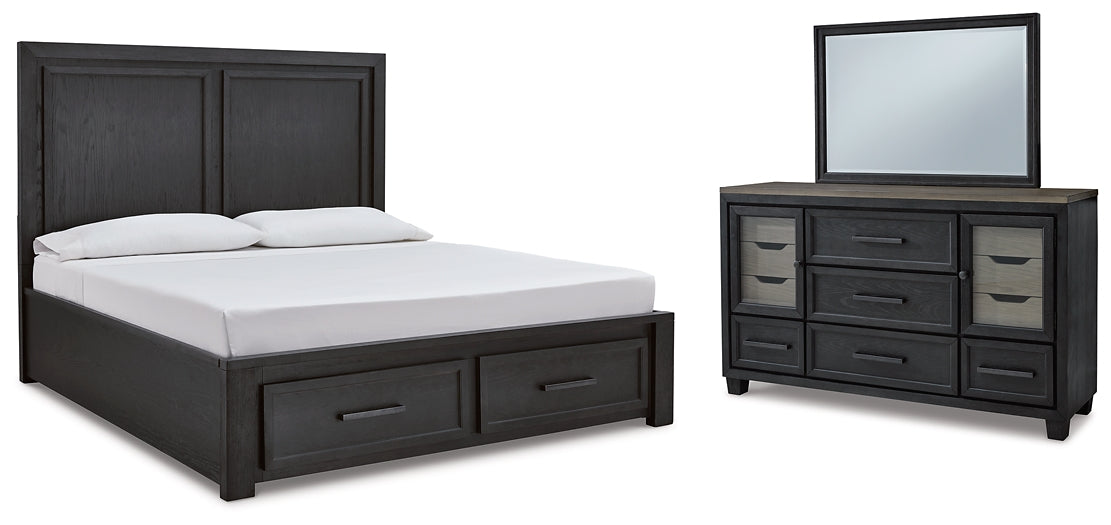 Cama King Foyland con almacenamiento y tocador con espejo