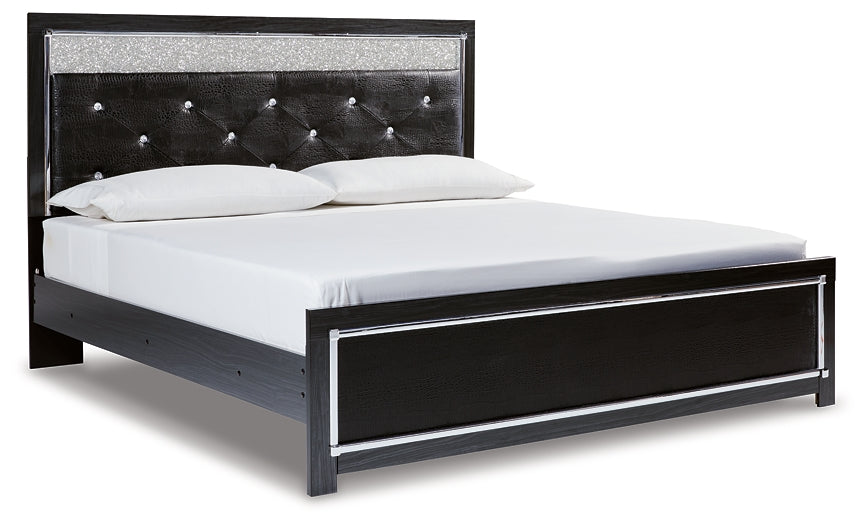 Cama tamaño king con plataforma tapizada y tocador con espejo y cómoda Kaydell