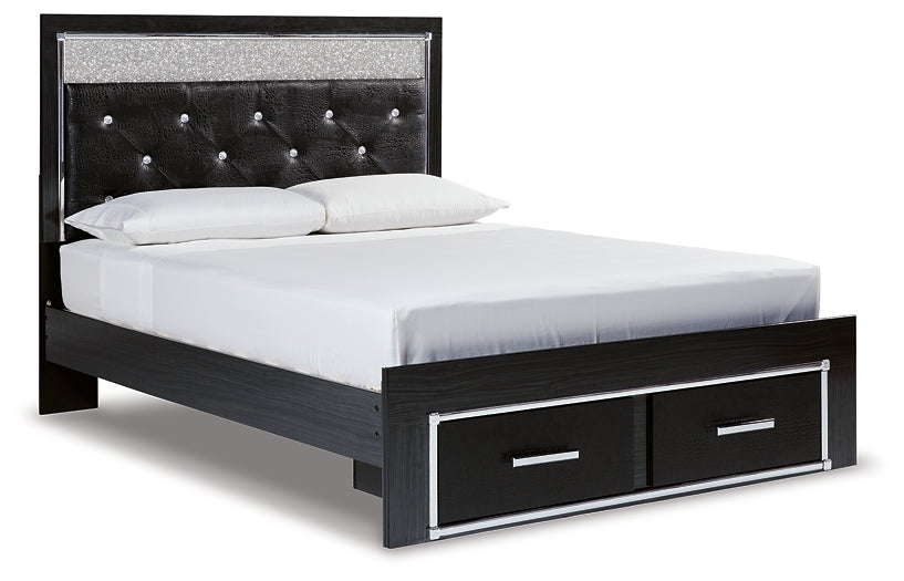 Cama tamaño queen con plataforma de almacenamiento y tapizado, tocador con espejo, cómoda y mesita de noche Kaydell