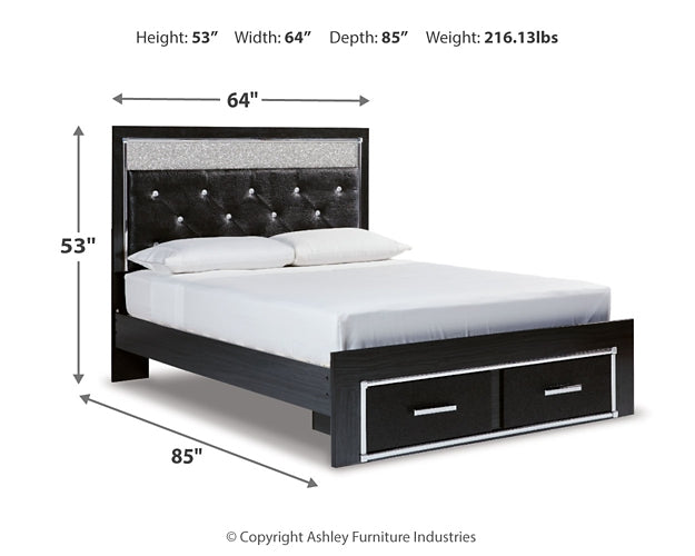 Cama tamaño queen con plataforma de almacenamiento y paneles tapizados y tocador con espejo Kaydell