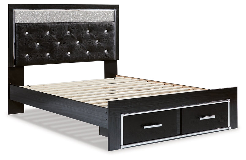 Cama tamaño queen con plataforma de almacenamiento y paneles tapizados Kaydell con tocador