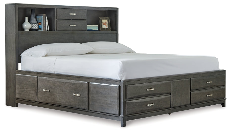 Cama Queen Caitbrook con 8 cajones, tocador y cómoda