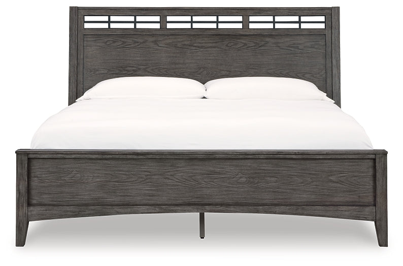 Cama California King con paneles y tocador con espejo Montillan