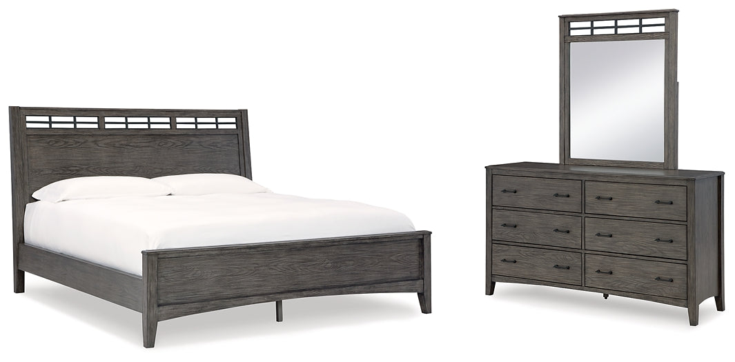 Cama California King con paneles y tocador con espejo Montillan