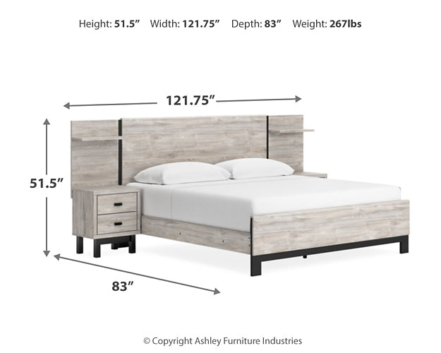 Cama Vessalli King con paneles, tocador y arcón con espejo