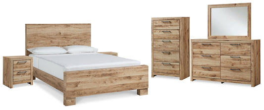 Cama Queen Hyanna con tocador con espejo, cómoda y dos mesitas de noche