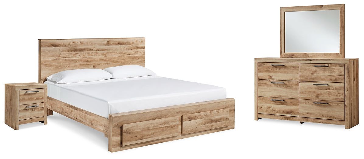 Cama Queen Hyanna con paneles de almacenamiento, tocador con espejo y mesita de noche