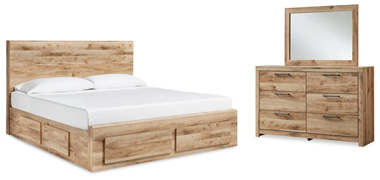 Cama Queen Hyanna con paneles de almacenaje y tocador con espejo