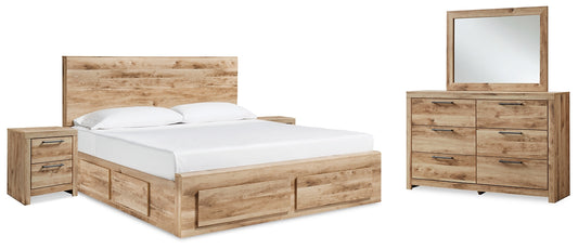 Cama Queen Hyanna con paneles de almacenamiento, tocador con espejo y 2 mesitas de noche