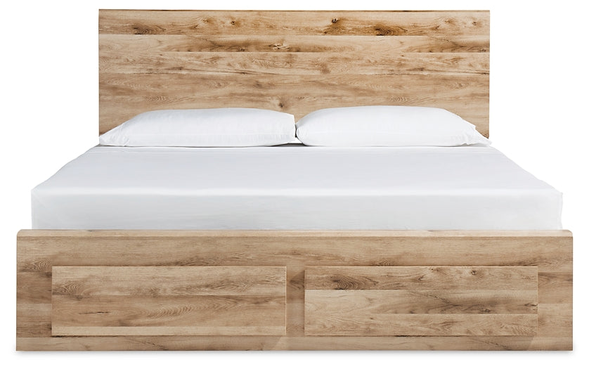 Cama Queen Hyanna con paneles de almacenamiento, tocador con espejo, arcón y mesita de noche