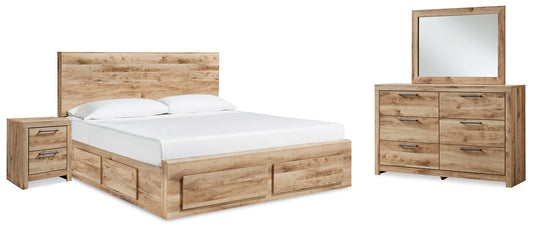 Cama Queen Hyanna con paneles de almacenamiento, tocador con espejo y mesita de noche