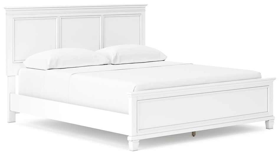 Cama California King Fortman con paneles, tocador con espejo y dos mesitas de noche