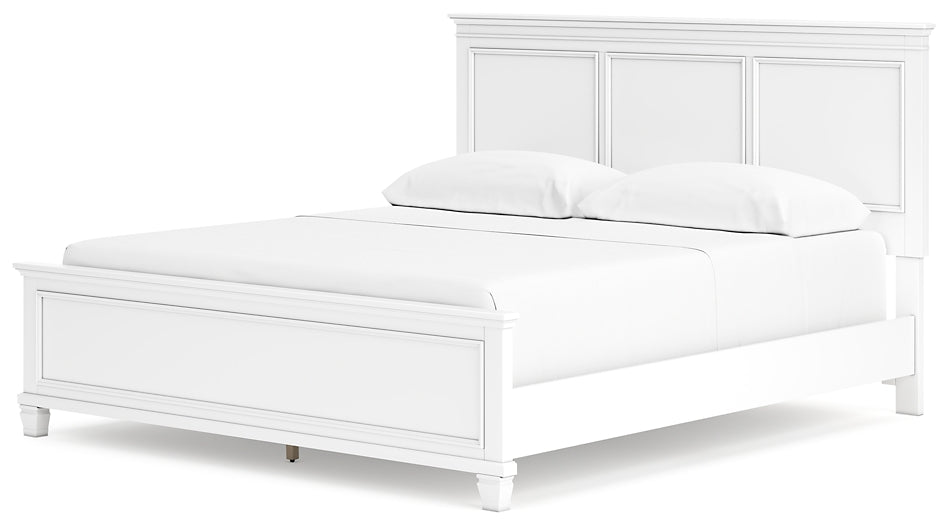 Cama California King Fortman con paneles, tocador con espejo y dos mesitas de noche