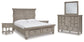 Cama Harrastone King con paneles, tocador con espejo y dos mesitas de noche