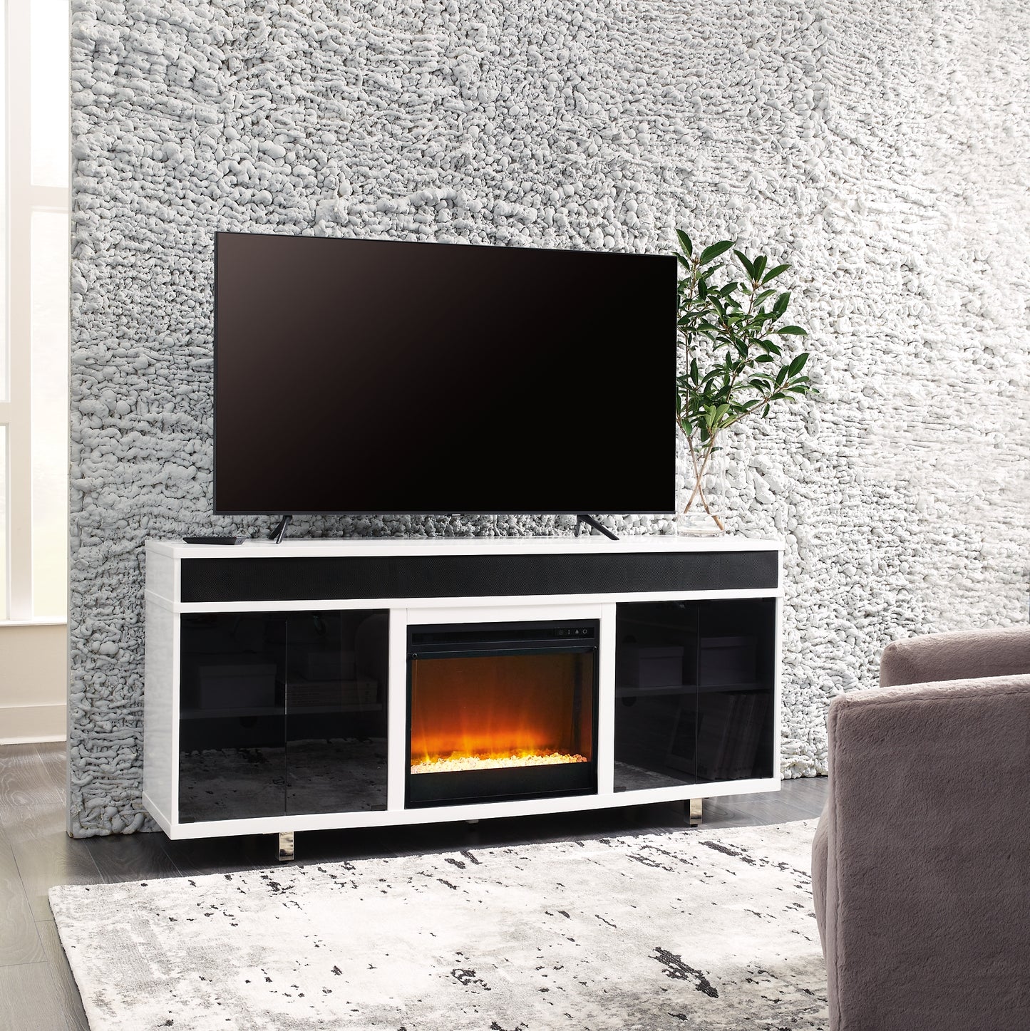 Mueble de TV Gardoni de 72" con chimenea eléctrica